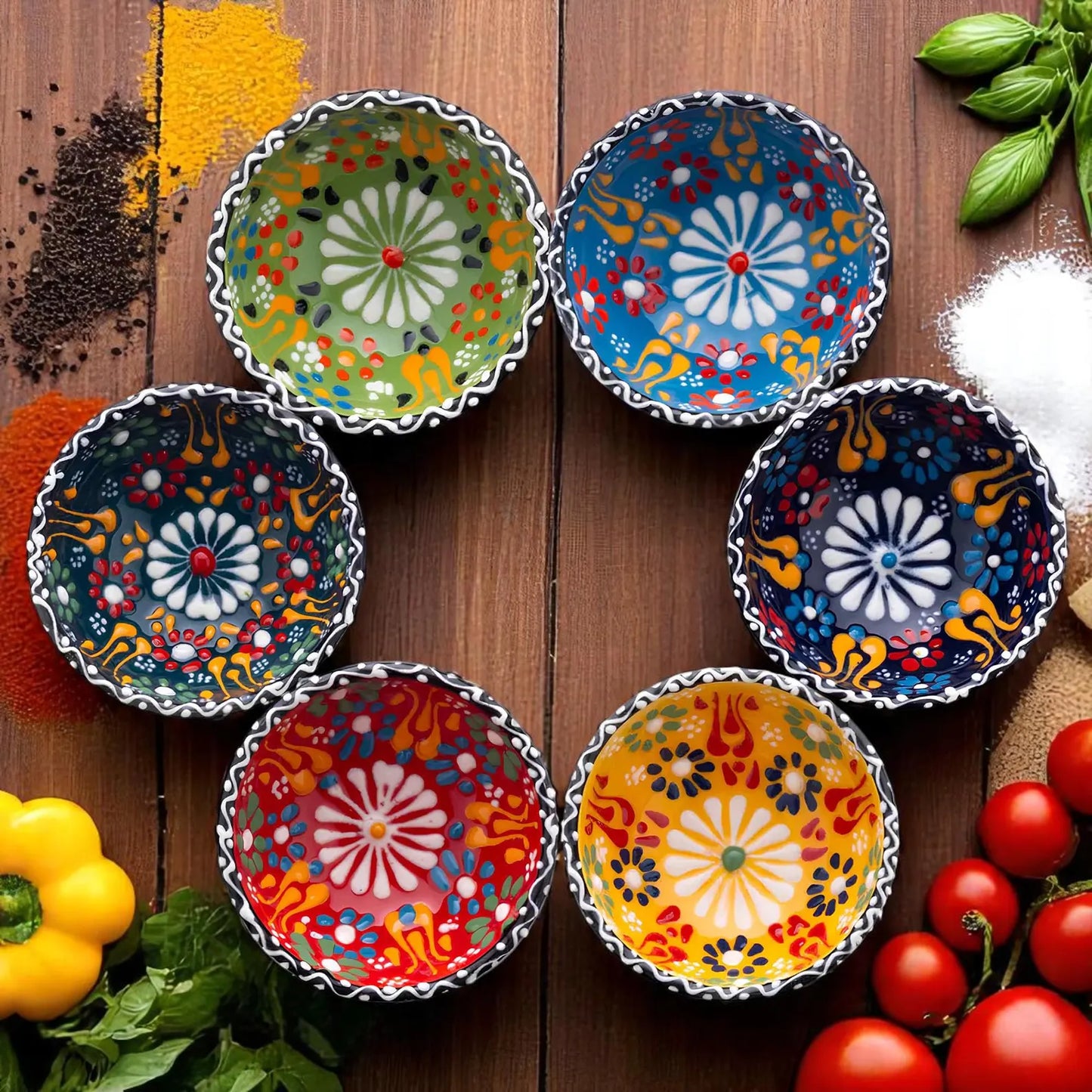 Set of 6 - Handpainted Turkish Mini Bowls